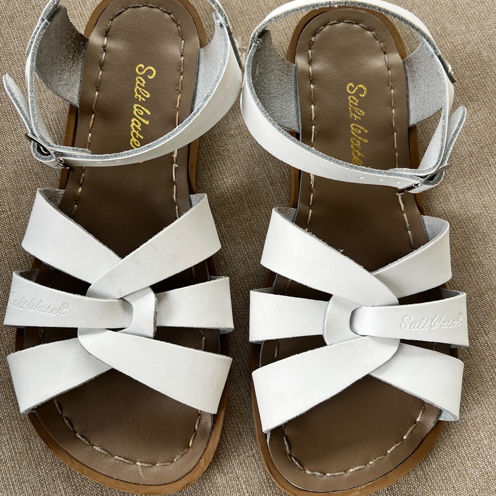 White and Brown Sandals with Ankle Strap